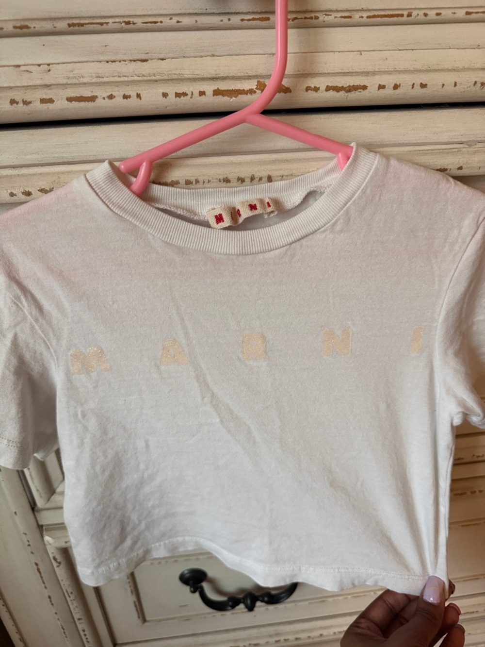Marni White Girls Short-Sleeve Logo Crop Tee